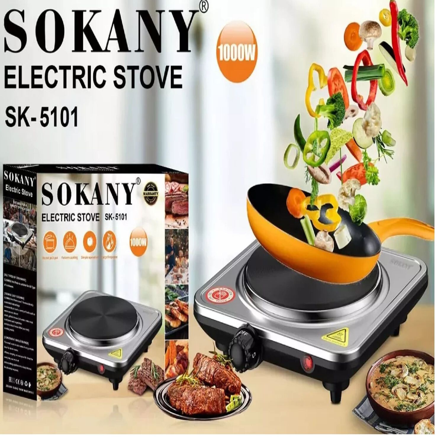 Cocinilla Encimera Port&aacute;til El&eacute;ctrica 1 Plato Sokany Plateado image number 2.0