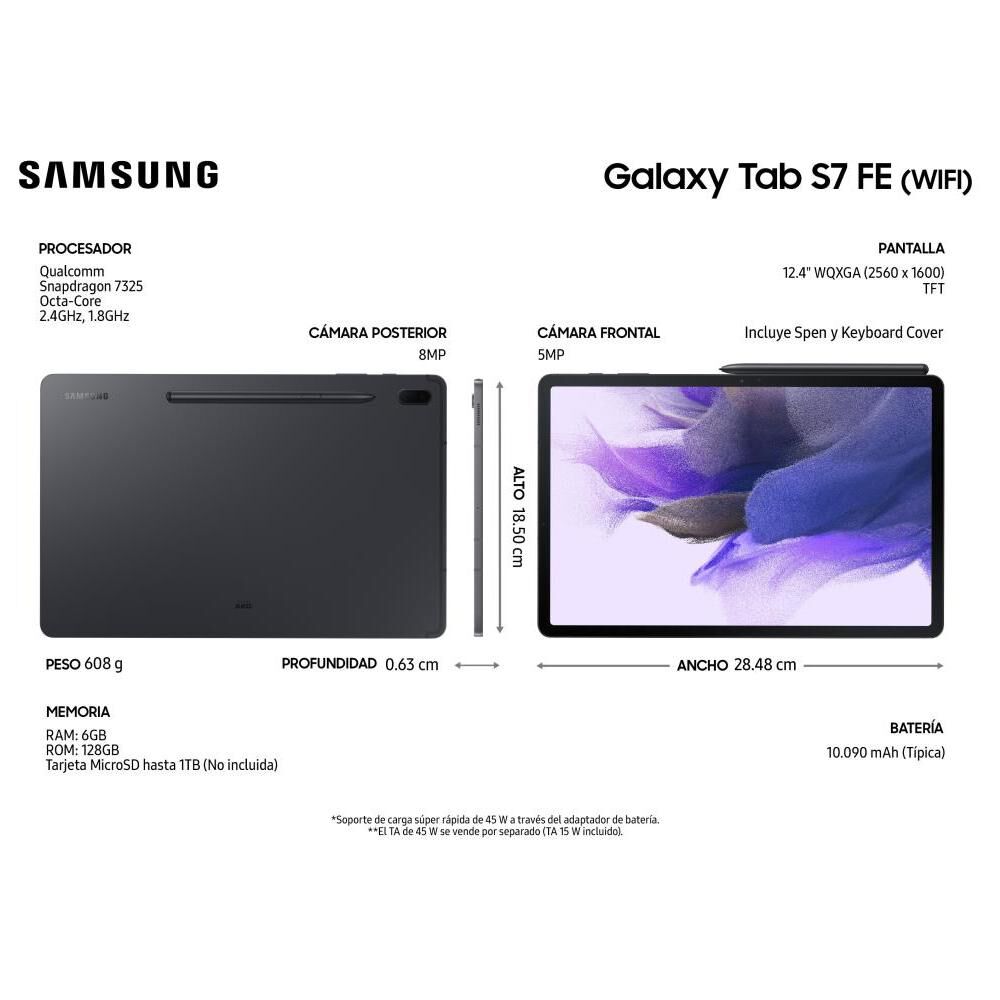 Tablet 12.4" Samsung Galaxy Tab S7 FE / 6 GB RAM / 128 GB / Mystic Black + Teclado + L&aacute;piz +&nbsp;Keyboard Cover image number 5.0