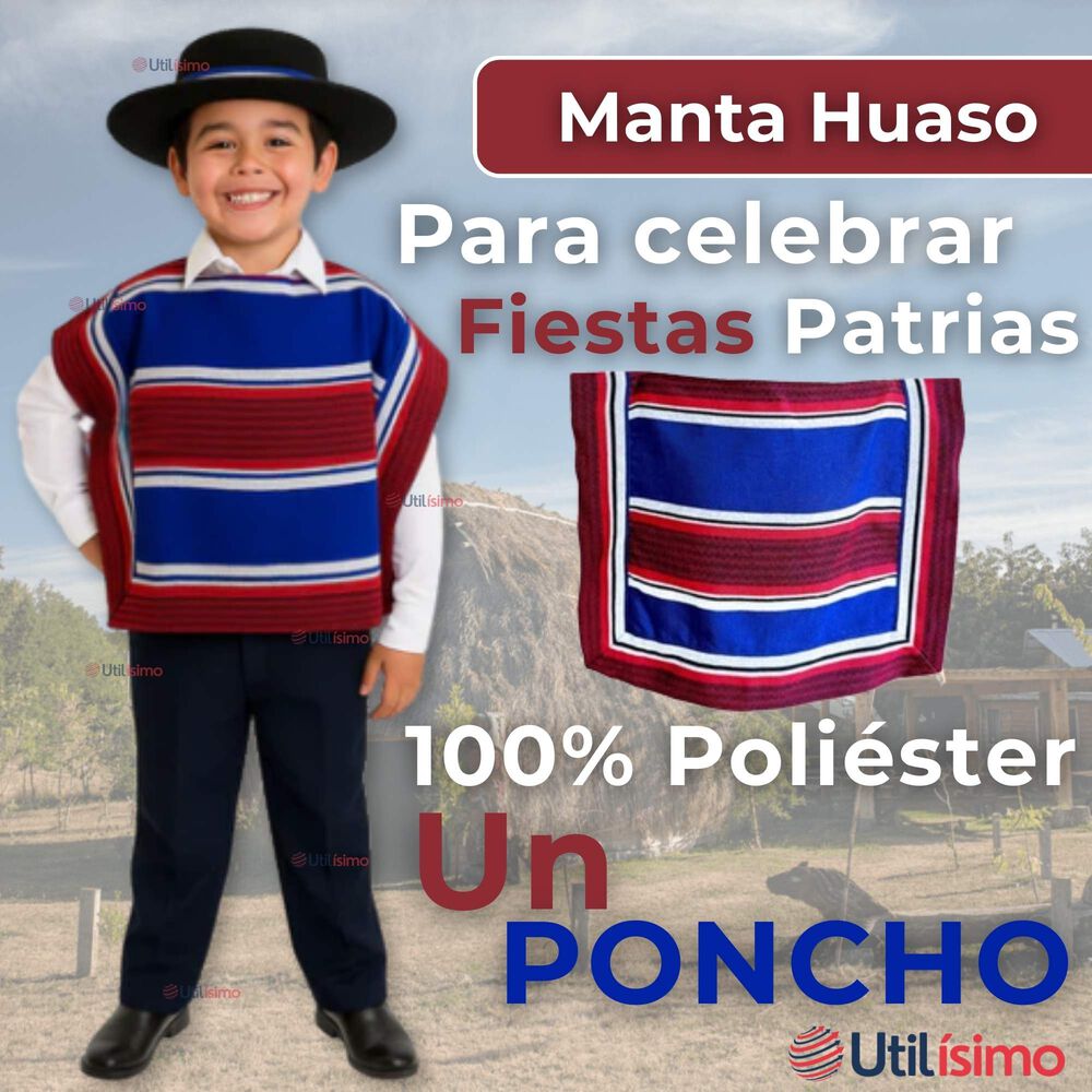 Poncho Manta Huaso Cueca Fiestas Patrias Para Ni&ntilde;os image number 1.0