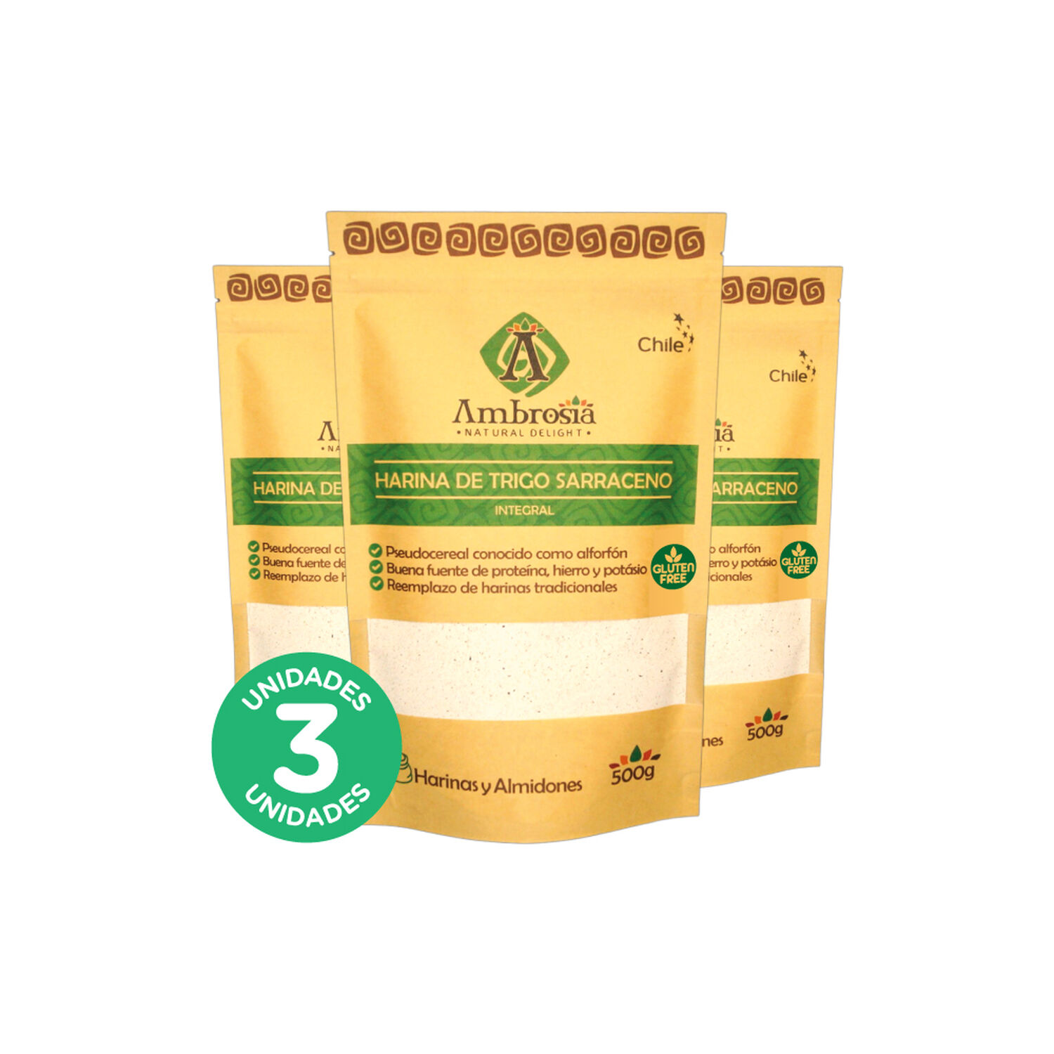 Pack 3, Harina De Trigo Sarraceno Libre De Gluten Y Vegana 500gr, image number 0.0