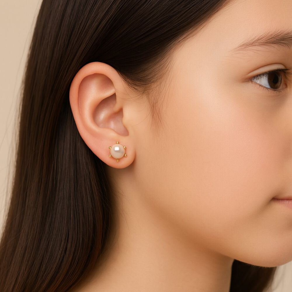 Aros Perla Cultivada Pistilo 4mm N2 Oro 18k Atornillados 1.30gr Mujer Elegantes image number 2.0