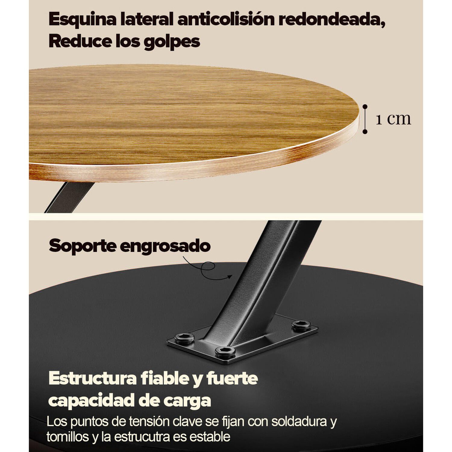 Mesa Redonda Auxiliar Madera Beige Estilo Moderno image number 1.0