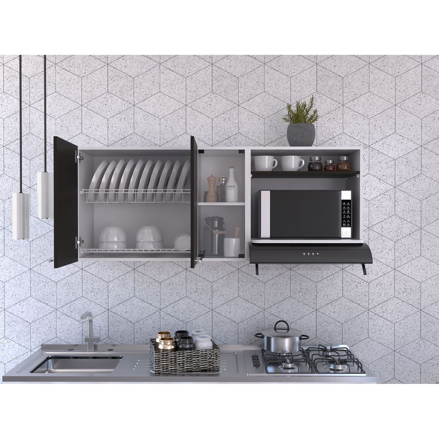 Mueble Superior De Cocina 2 Puertas 60.2x150x40 Cm Blanco Y Negro image number 5.0