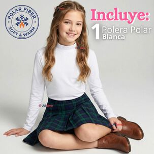 Polera Camiseta Polar Blanca Primera Capa Cuello Beatle Manga Larga Ni&ntilde;a