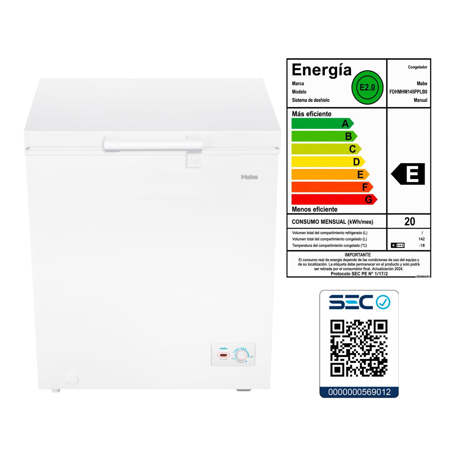 Freezer Horizontal Mabe FDHMHM145PPLB0 / Fr&iacute;o Directo / 142 Litros / E image number 8.0