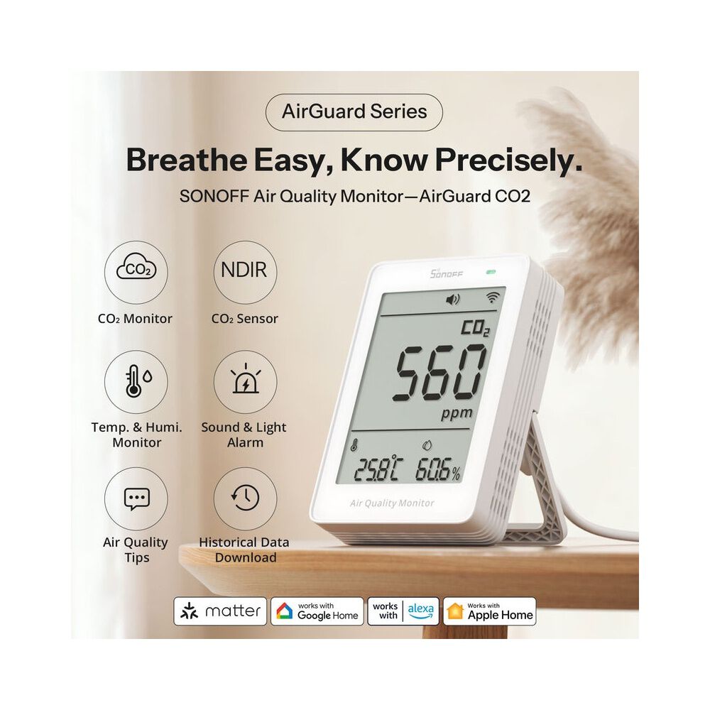 Monitor De Calidad Del Aire Co2 Wifi Matter Sonoff Airguard image number 1.0