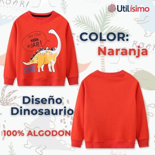 Poler&oacute;n Ni&ntilde;o Manga Larga 100% Algod&oacute;n Naranja Dinosaurios