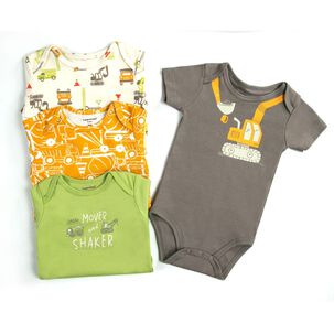 Pack 4 Bodys Niño Manga Corta Tedmimak 100% Algodón Estampado Transporte