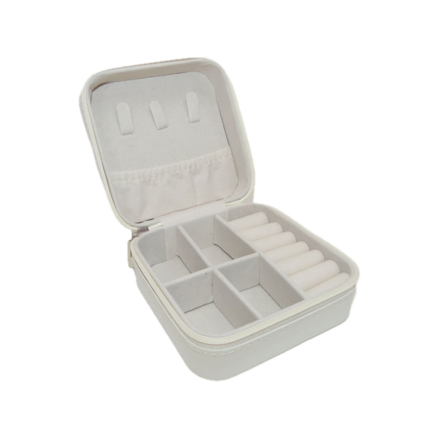 Estuche Organizador Joyas Cuadrado 10cm Joyero Blanco Aros image number 0.0