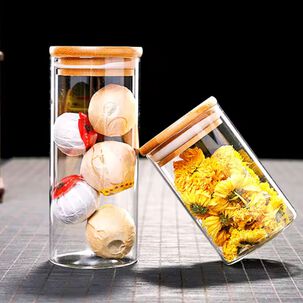 Set 8 Frascos Contenedores Especias Vidrio Con Tapa Bambu