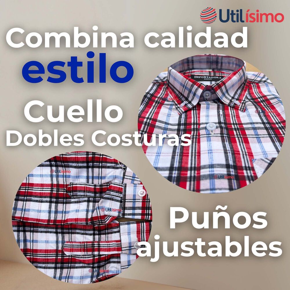 Camisa Huaso Cuadrillé Cuadro Manga Larga 100% Algodón Azul Blanco Casual image number 3.0