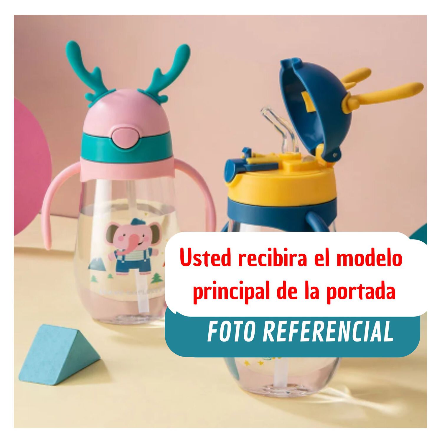 Botella Pl&aacute;stica 480 Ml Con Bombilla Y Orejitas Kawai Sin Bpa Ni&ntilde;os Fox With Handles image number 3.0