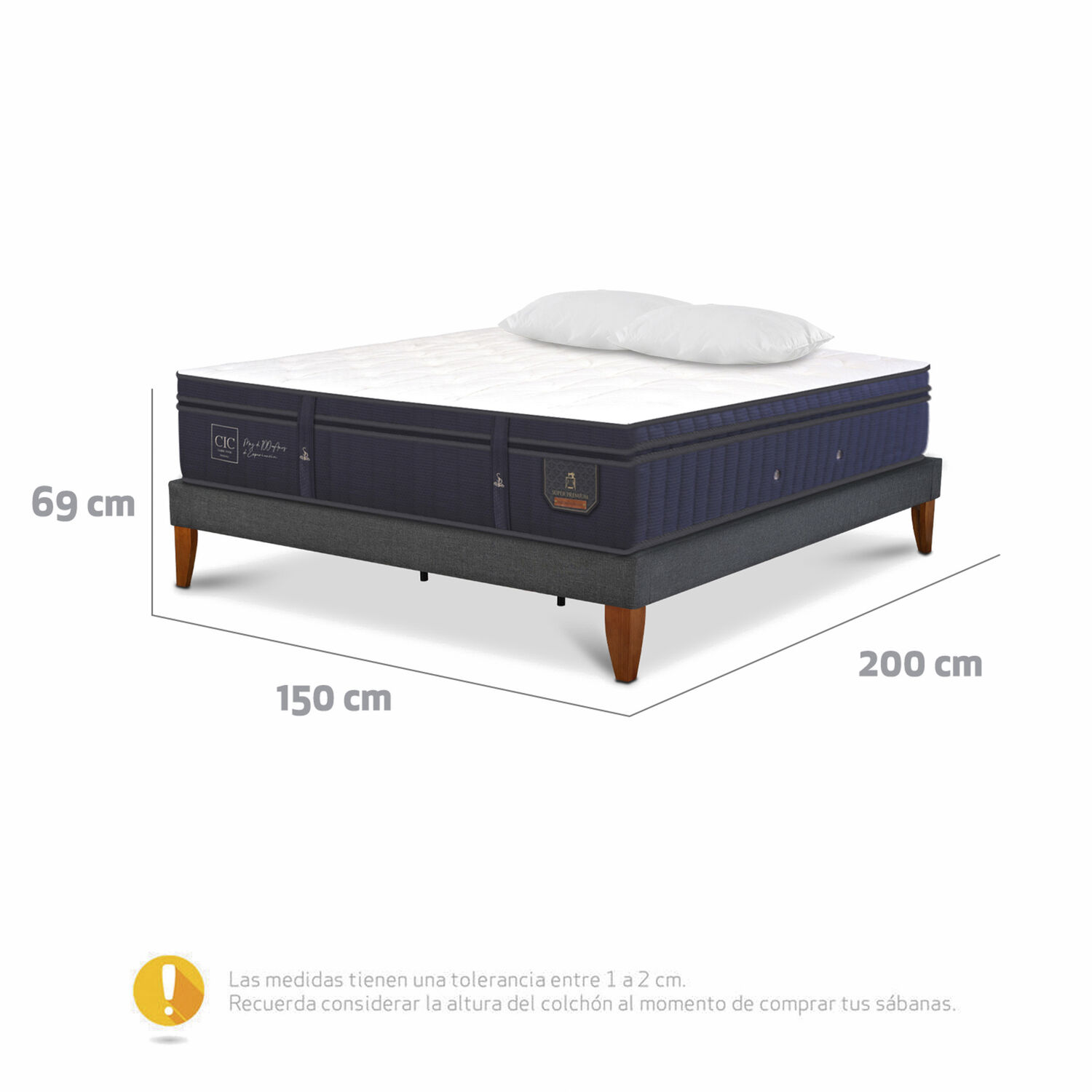 Cama Europea Cic Super Premium / 2 Plazas / Base Normal + Almohadas image number 2.0