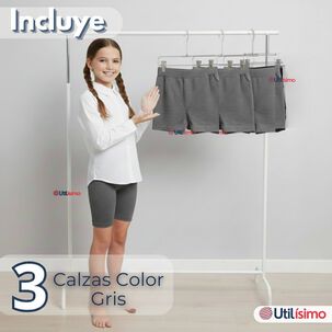 Pack 3 Calzas Cortas Escolar Pata Deportivas Ni&ntilde;a Color Gris