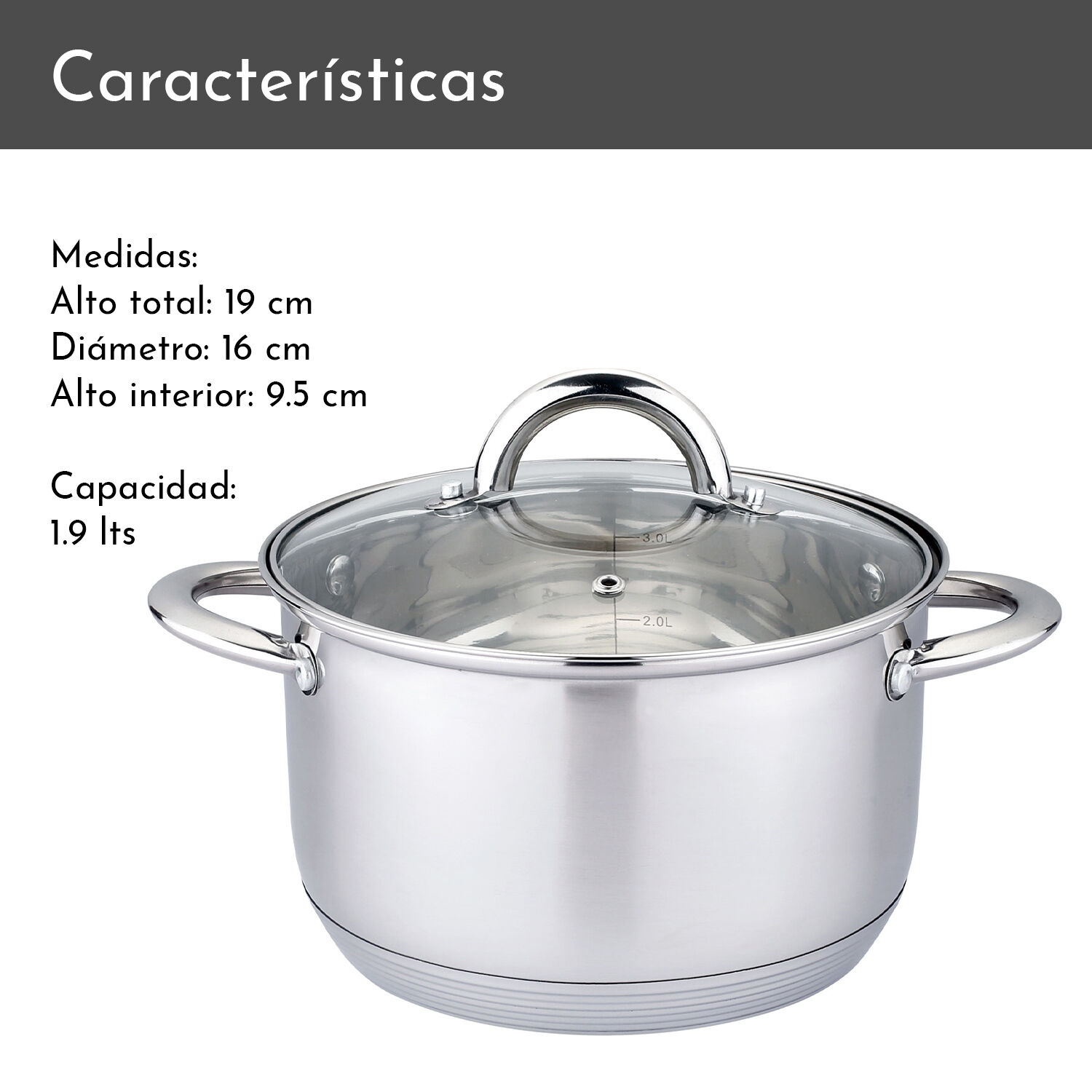 Olla De Acero Inoxidable 16 Cm 1,9 Lts image number 2.0