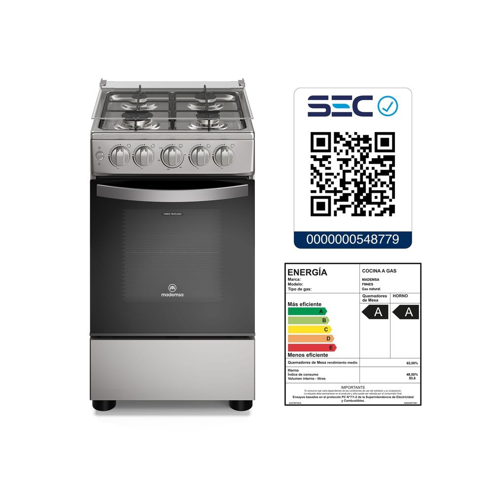 Cocina A Gas 4 Platos Limpiaf&aacute;cil Y Parrillas Alambr&oacute;n Fm4es image number 10.0