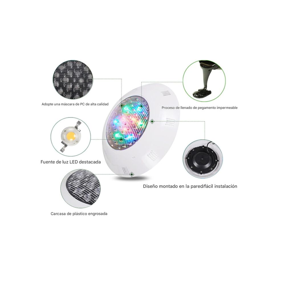 Foco Luz Led De Piscina Con Control Remoto 24w Multicolor image number 2.0