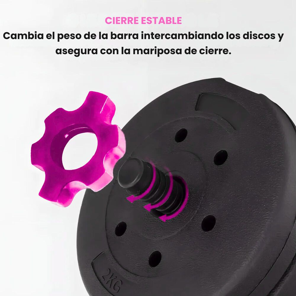 Set Mancuernas 20 Kg 5 En 1 Barra Z Extensor Rosa image number 5.0