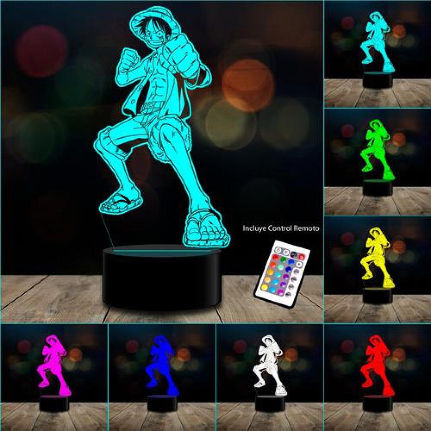 Lampara 3d Monkey D. Luffy One Piece 16 Colores C/ Remoto image number 1.0