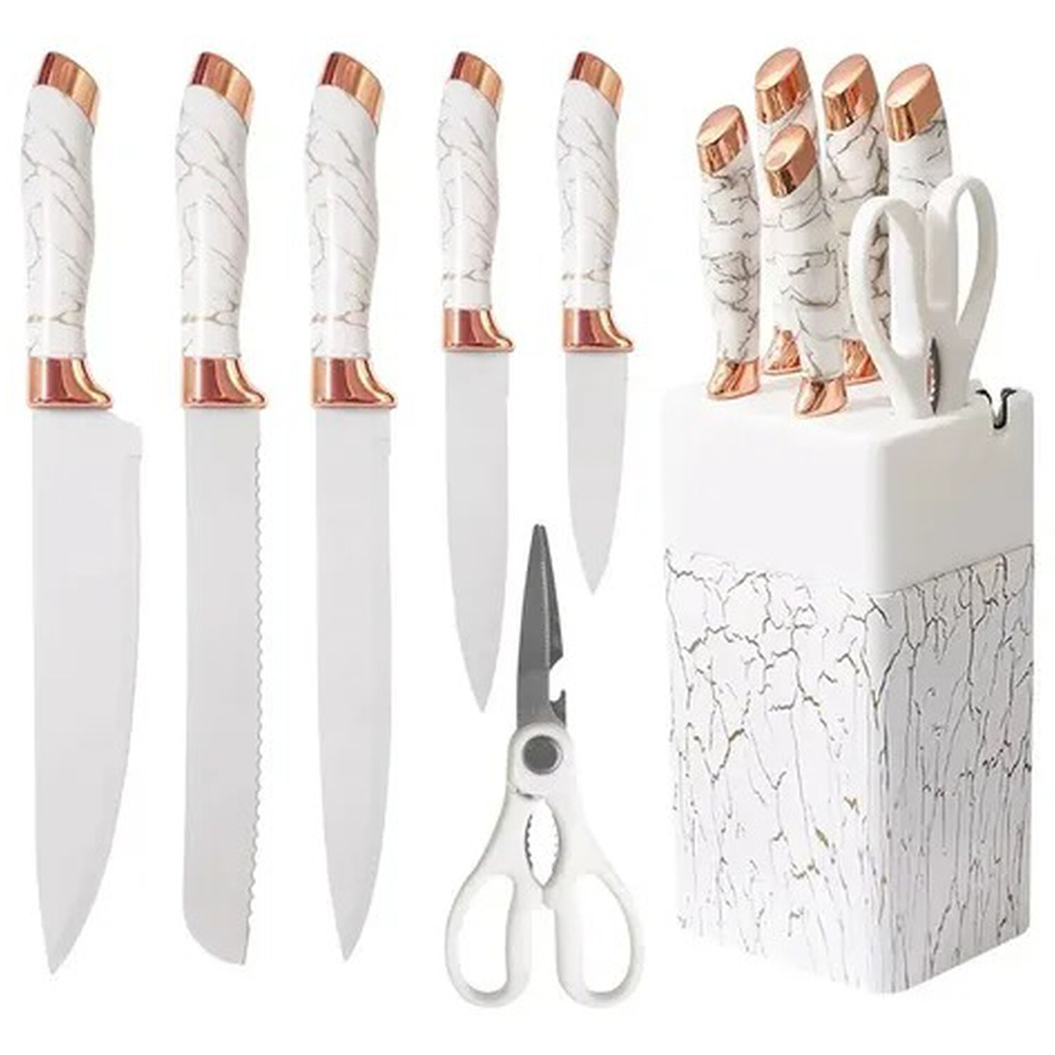 Set De Cuchillos De Cocina Marble Lux Blanco Dorado image number 1.0