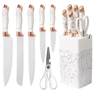 Set De Cuchillos De Cocina Marble Lux Blanco Dorado