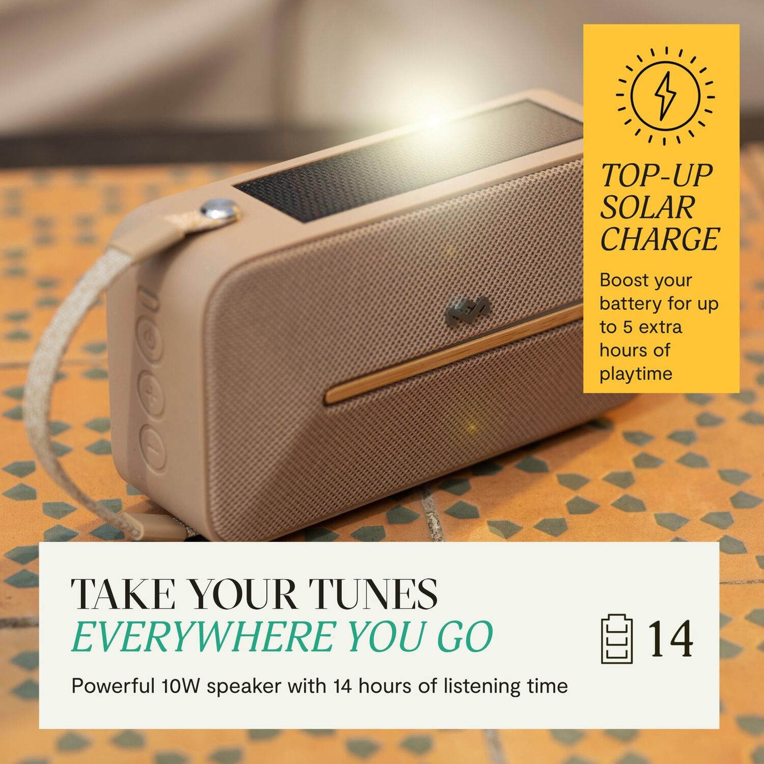 Parlante Bluetooth 5.3 Waterproof Rise Up Solar Cream Marley image number 2.0