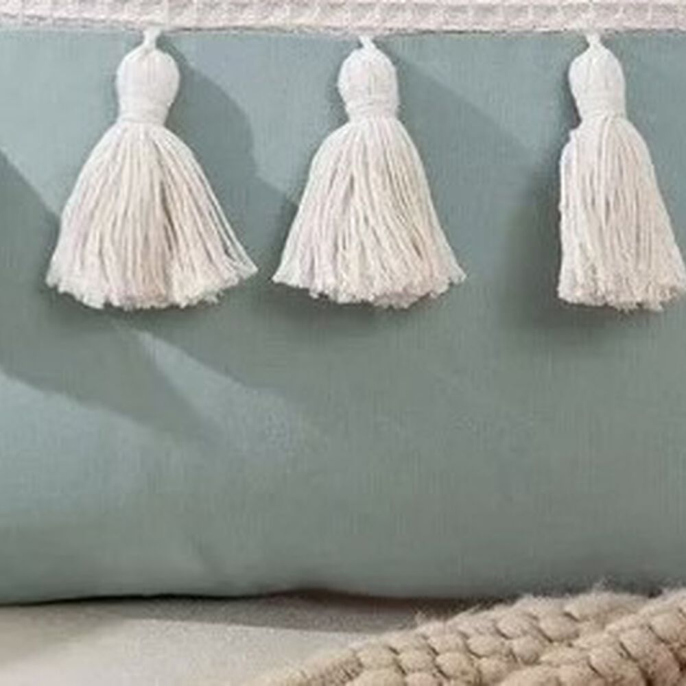 Funda De Coj&iacute;n Dise&ntilde;o Lino Tejida Con Flecos 45x45cm. Celeste image number 2.0