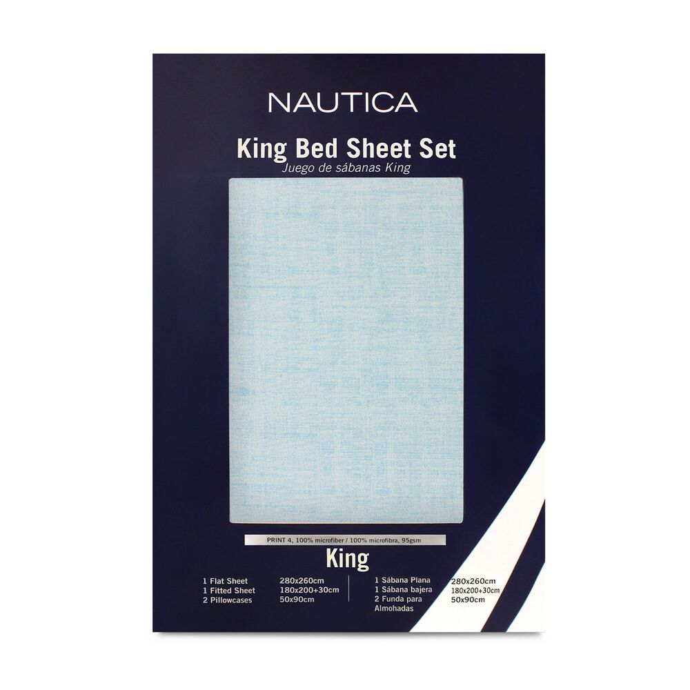 Juego De S&aacute;banas Nautica 4 Piezas Microfibra King Tonos Celeste image number 3.0