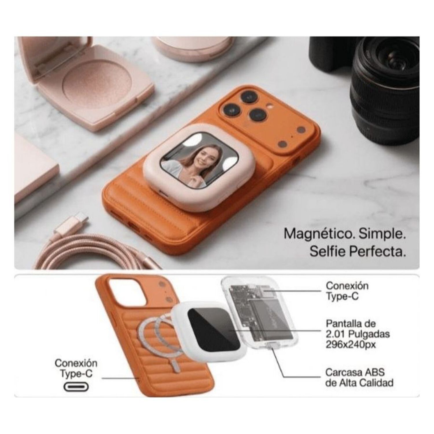 Mini Pantalla Selfie Magn&eacute;tica Con Luz Led Y Cable Usb-c Celular image number 4.0