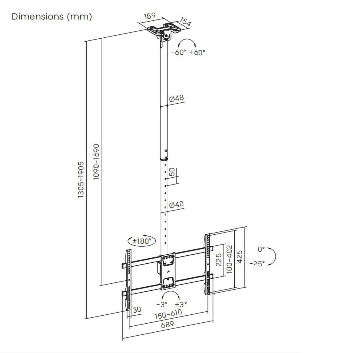 Soporte De Tv Alta Carga Para Cielo 43"~ 86" - 360 60kg Brasforma - Sbrp1546l image number 3.0