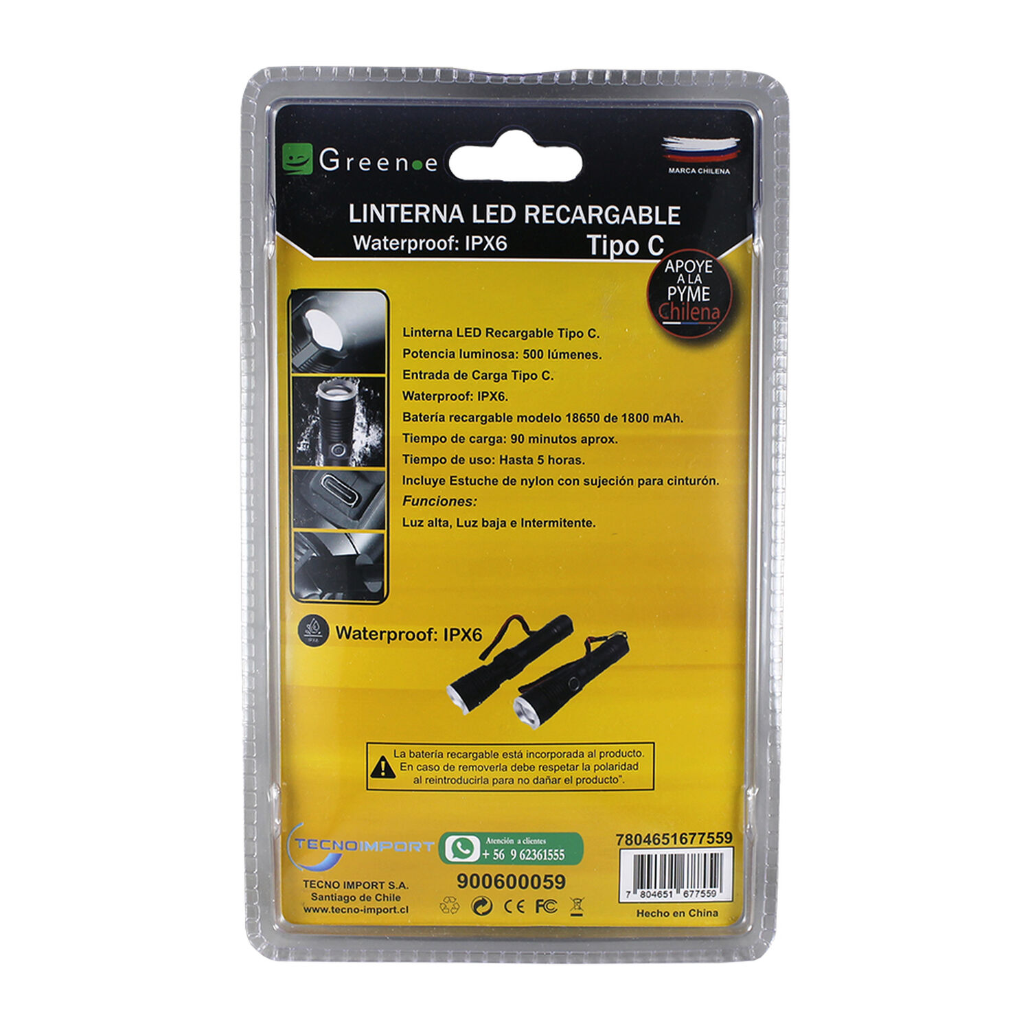 Linterna Led Recargable Tipo C De 500 L&uacute;menes image number 1.0