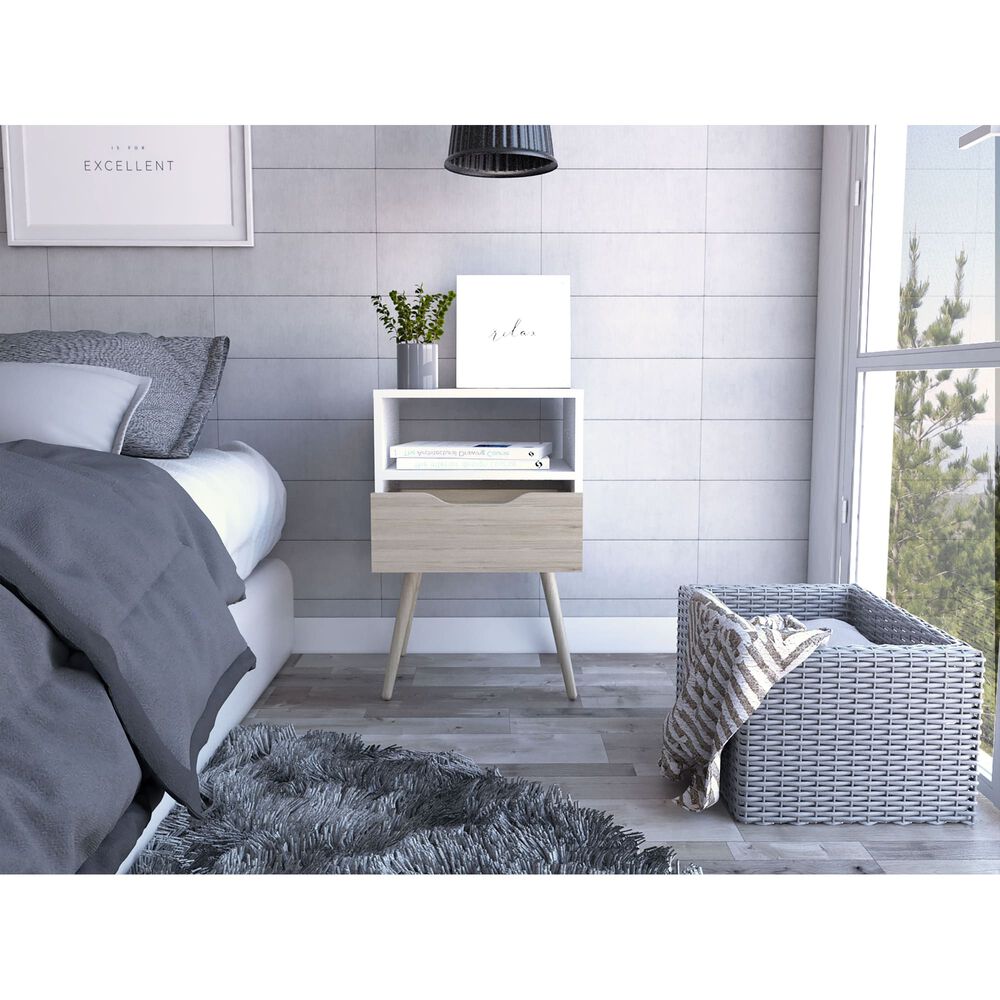 Velador 1 Cajon 40x63x35 Cm Fm-015b - Blanco / Caf&eacute; Claro image number 3.0