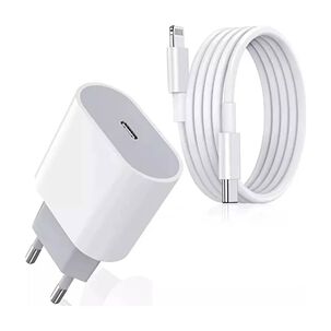 Cargador M&aacute;s Cable Compatible Para Iphone 20 W Pack Cable Lightining A Tipo C + Caja Carga Tipo C