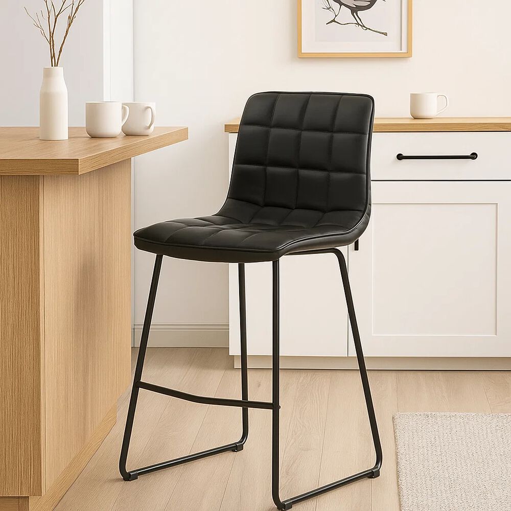 Taburete Alto Milano Cuero Sintetico Con Patas Metálicas Estilo Industrial image number 2.0