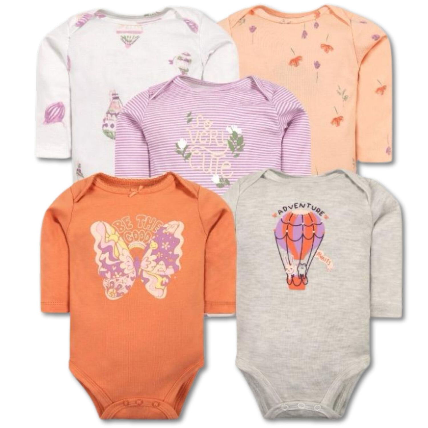 Pack 5 Bodys Ni&ntilde;a Manga Larga Tedmimak 100% Algod&oacute;n Cute Mariposas image number 0.0