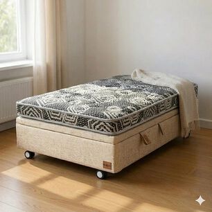 Cama Baul 1.5 Plaza L190 Cm + Colchon Modelo Ideal / Con Ruedas Logo (beige)