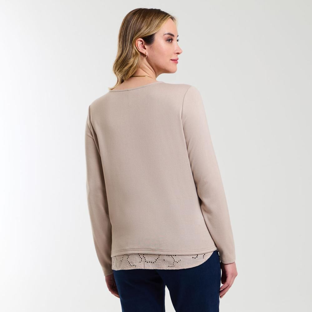 Sweater Liso Aplicación Broderie En Cintura Cuello Redondo Mujer Geeps image number 3.0