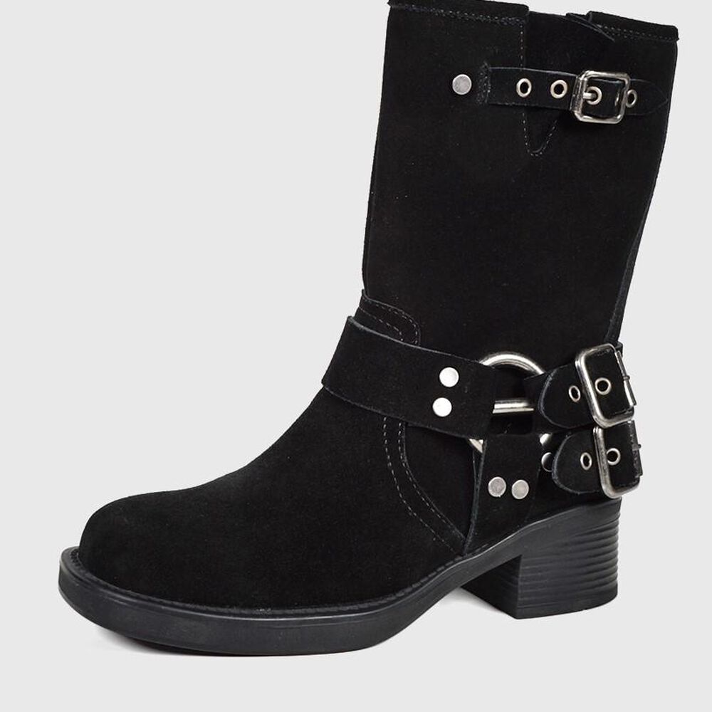 Bota Botín Cuero Biker Negro image number 1.0