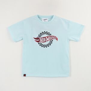 Polera Manga Corta Ni&ntilde;o Celeste Logo Hot Wheels