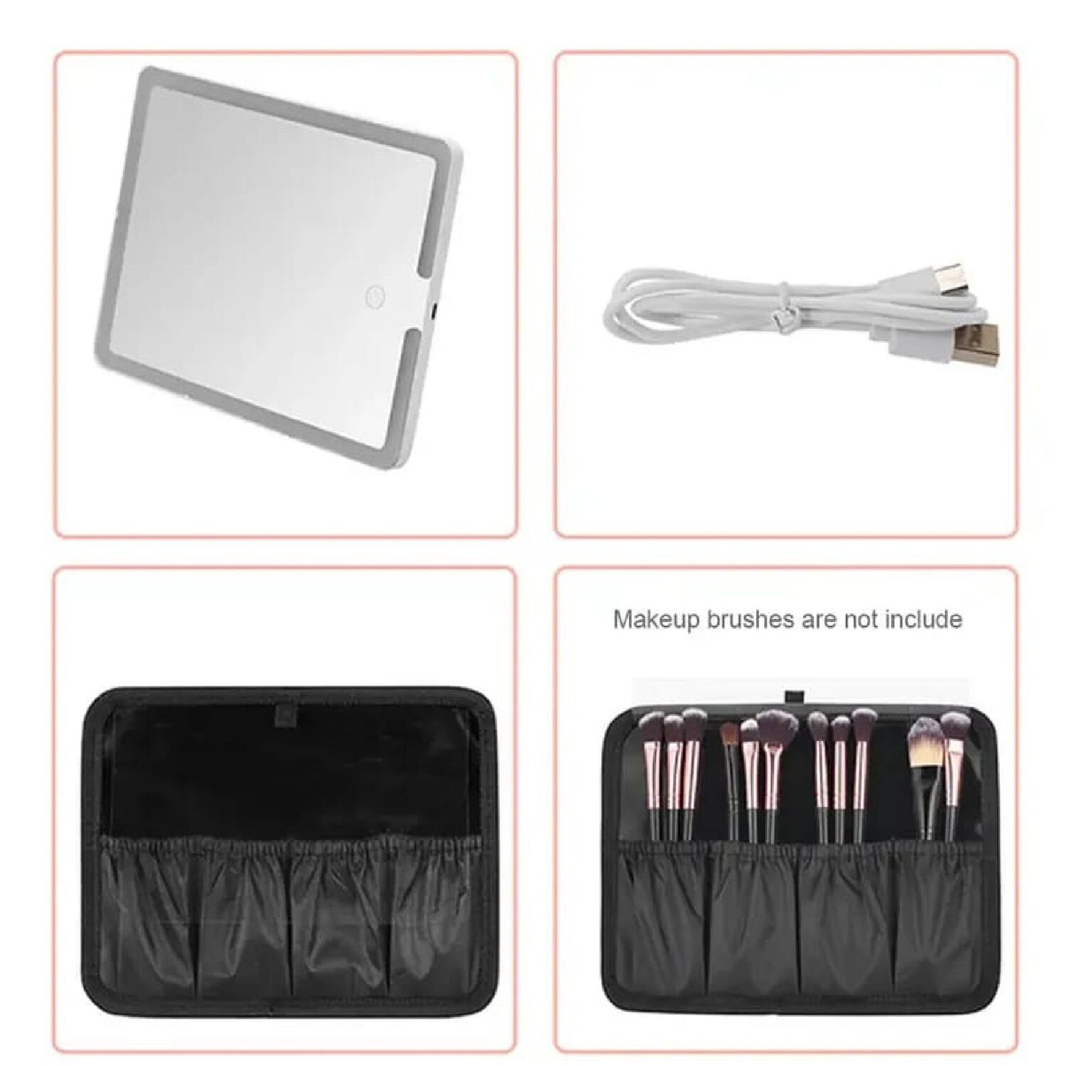 Cosmetiquero Organizador Port&aacute;til Con Espejo Luz Led Color Beige. image number 2.0