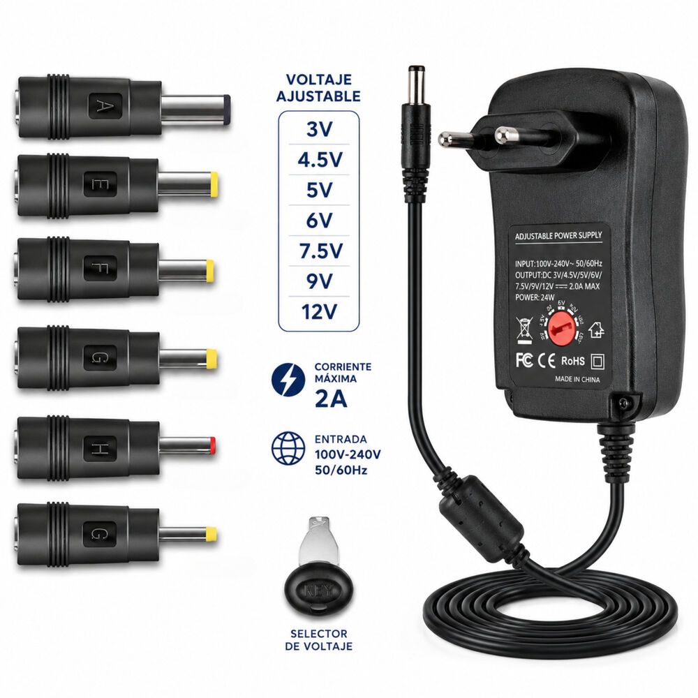 Transformador 12v Regulables 2a / 24w + 6 Plug Universales image number 2.0