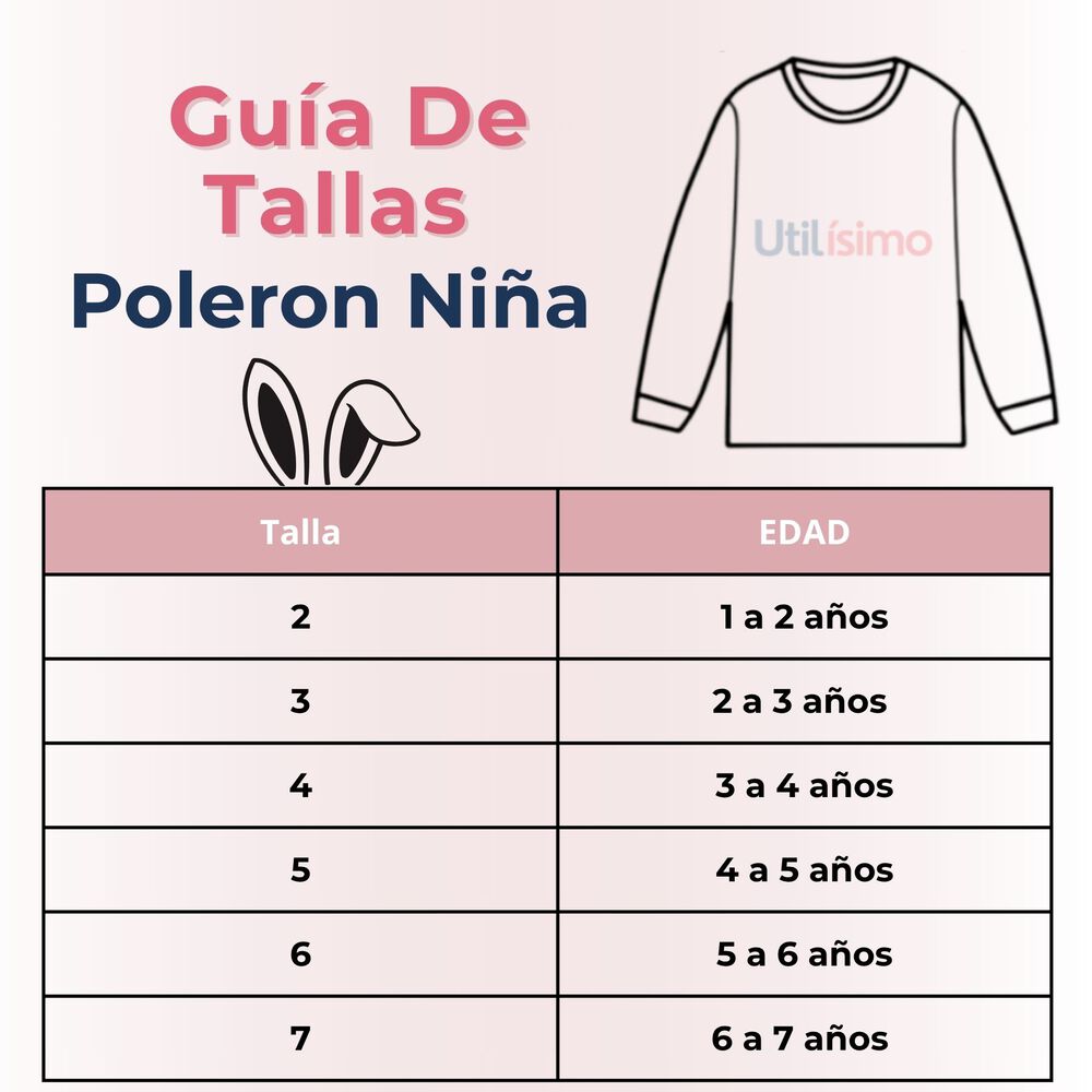 Poler&oacute;n Ni&ntilde;a Manga Larga 100% Algod&oacute;n Rosado Conejito image number 2.0
