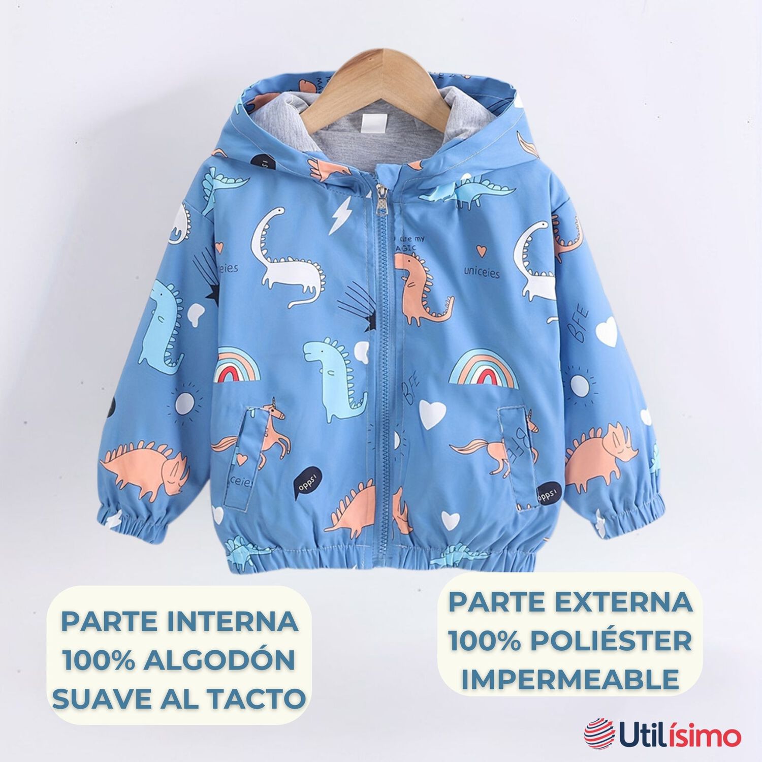 Cortaviento Impermeable Chaqueta Estampado Ni&ntilde;o Beb&eacute; Orange Colored Dinosaurs image number 1.0