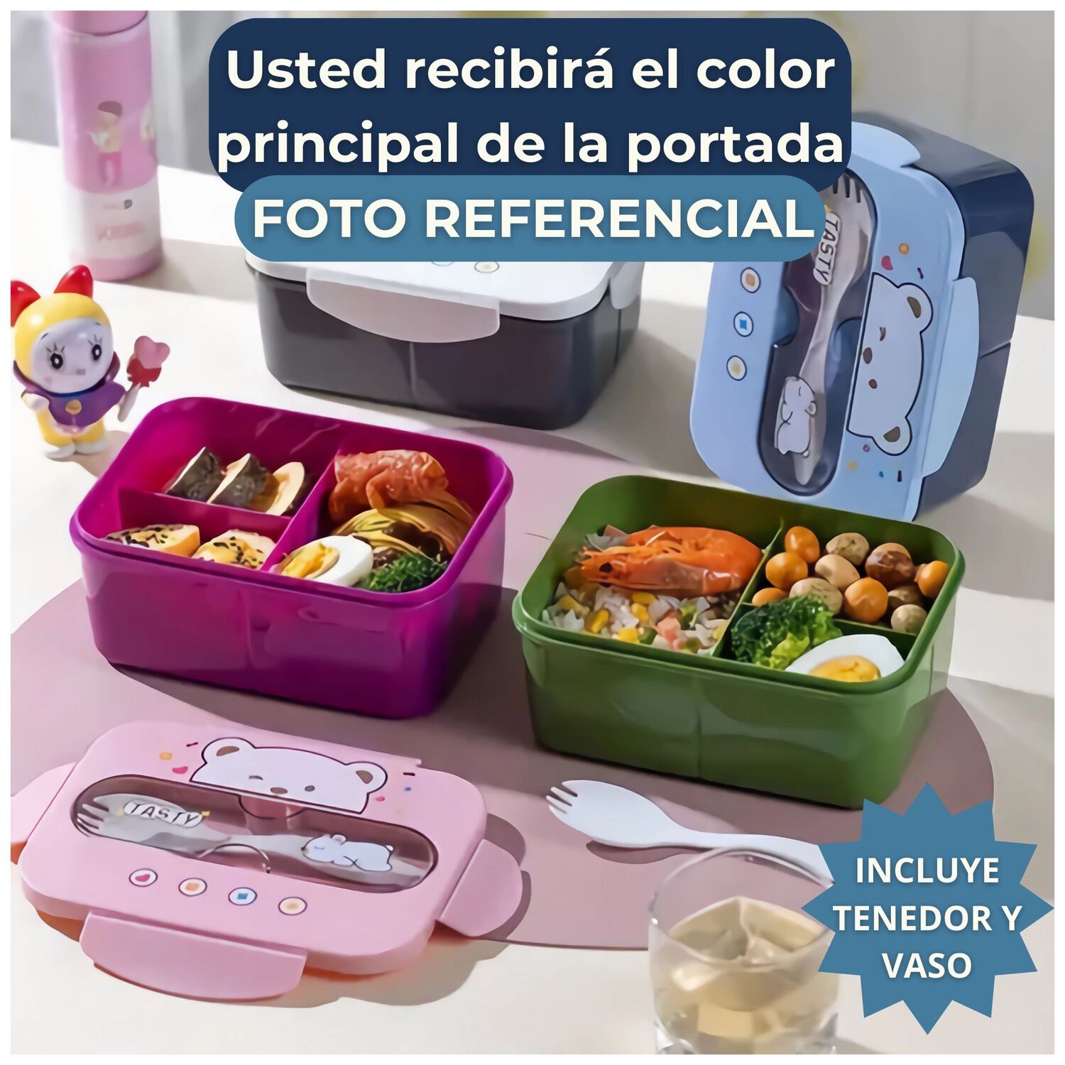 Fiambrera Contenedor Osito Tasty 1200 Ml + Cubiertos T&aacute;per Infantil Pink image number 4.0