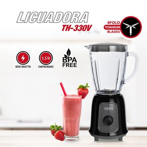 Licuadora Thomas Th330v 1,5 Litros 600w Juguera Jarro De Vidrio 2 Velocidades M&aacute;s Pulso Cuchillas 4 Fold Titanium Blades Acero Inoxidable Negro