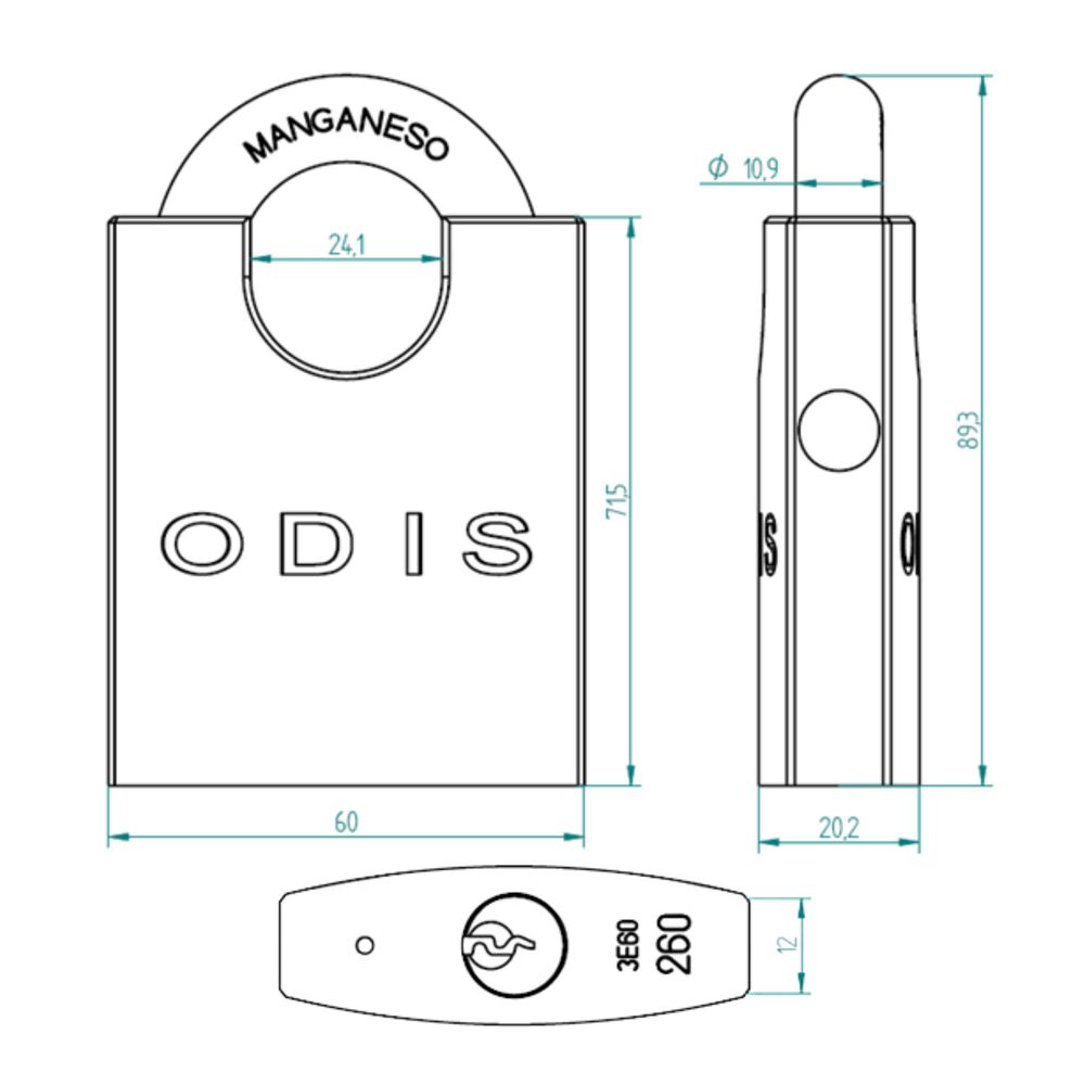 Candado Odis 260 Con Hombros 60mm image number 2.0