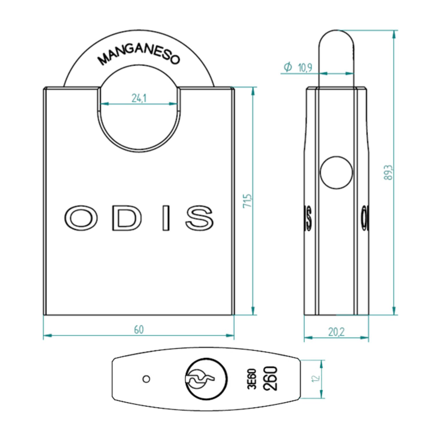 Candado Odis 260 Con Hombros 60mm image number 2.0