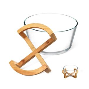 Bowl De Vidrio Base Bamb&uacute; Ensaladera Multiuso Elegante