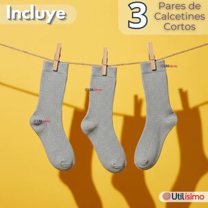 Pack 3 Calcet&iacute;nes Escolares Corto Bamb&uacute; Gris Ni&ntilde;o Juvenil