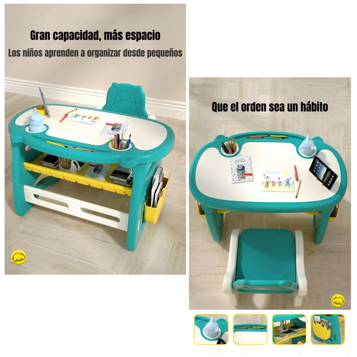 Mesa Con Silla Montessori Para Ni&ntilde;os Hipop&oacute;tamo Lubabycas image number 1.0
